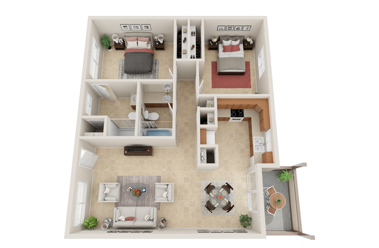 Floor plan for 2 beds, 2 baths, 925 sqft